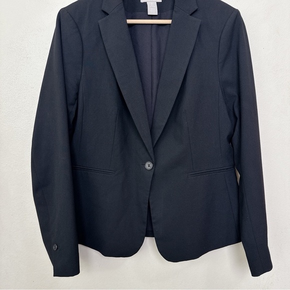 H&M Womens Medium Stretch Button Black Soft Blazer - Picture 3 of 13